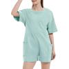 imageFlygo Womens Romper Short Sleeve Tee Rompers Crewneck Jumpsuit Back V Neck Casual Hot Shot One Piece Outfits with PocketsLight Blue