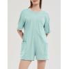 imageFlygo Womens Romper Short Sleeve Tee Rompers Crewneck Jumpsuit Back V Neck Casual Hot Shot One Piece Outfits with PocketsLight Blue