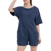 imageFlygo Womens Romper Short Sleeve Tee Rompers Crewneck Jumpsuit Back V Neck Casual Hot Shot One Piece Outfits with PocketsNavy Blue