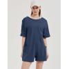 imageFlygo Womens Romper Short Sleeve Tee Rompers Crewneck Jumpsuit Back V Neck Casual Hot Shot One Piece Outfits with PocketsNavy Blue