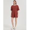 imageFlygo Womens Romper Short Sleeve Tee Rompers Crewneck Jumpsuit Back V Neck Casual Hot Shot One Piece Outfits with PocketsRust