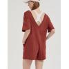 imageFlygo Womens Romper Short Sleeve Tee Rompers Crewneck Jumpsuit Back V Neck Casual Hot Shot One Piece Outfits with PocketsRust