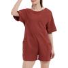 imageFlygo Womens Romper Short Sleeve Tee Rompers Crewneck Jumpsuit Back V Neck Casual Hot Shot One Piece Outfits with PocketsRust
