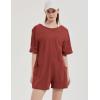 imageFlygo Womens Romper Short Sleeve Tee Rompers Crewneck Jumpsuit Back V Neck Casual Hot Shot One Piece Outfits with PocketsRust