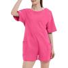 imageFlygo Womens Romper Short Sleeve Tee Rompers Crewneck Jumpsuit Back V Neck Casual Hot Shot One Piece Outfits with PocketsStrawberry Moon