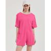 imageFlygo Womens Romper Short Sleeve Tee Rompers Crewneck Jumpsuit Back V Neck Casual Hot Shot One Piece Outfits with PocketsStrawberry Moon