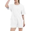 imageFlygo Womens Romper Short Sleeve Tee Rompers Crewneck Jumpsuit Back V Neck Casual Hot Shot One Piece Outfits with PocketsWhite