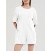 imageFlygo Womens Romper Short Sleeve Tee Rompers Crewneck Jumpsuit Back V Neck Casual Hot Shot One Piece Outfits with PocketsWhite