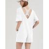 imageFlygo Womens Romper Short Sleeve Tee Rompers Crewneck Jumpsuit Back V Neck Casual Hot Shot One Piece Outfits with PocketsWhite