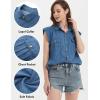 imageFlygo Womens Sleeveless Button Down Denim Shirt Collared Chambray Loose Jean Tank Tops with PocketsDarkblue