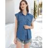 imageFlygo Womens Sleeveless Button Down Denim Shirt Collared Chambray Loose Jean Tank Tops with PocketsDarkblue