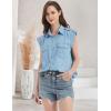 imageFlygo Womens Sleeveless Button Down Denim Shirt Collared Chambray Loose Jean Tank Tops with PocketsLightblue