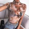 imageFlygo Womens Stretch Mesh Long Sleeve High Neck Angel Print Sexy Sheer Mesh Crop Top TShirtSkin Color 01