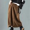 imageFlygo Womens Vintage Corduroy ALine Pleated Long Midi Skirt with PocketsCoffee