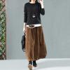 imageFlygo Womens Vintage Corduroy ALine Pleated Long Midi Skirt with PocketsCoffee