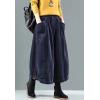 imageFlygo Womens Vintage Corduroy ALine Pleated Long Midi Skirt with PocketsNavy Blue
