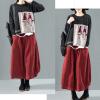 imageFlygo Womens Vintage Corduroy ALine Pleated Long Midi Skirt with PocketsRed