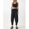 imageFlygo Womens Wide Leg Baggy Pants Casual Elastic High Waisted Palazzo Harem Slacks Ankle Length Loose Trousers with PocketsBlack