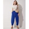 imageFlygo Womens Wide Leg Baggy Pants Casual Elastic High Waisted Palazzo Harem Slacks Ankle Length Loose Trousers with PocketsBlue