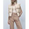 imageFlygo Womens Winter Crop Vest Sleeveless Quilted Puffer Vest Padded Gilet Jacket Warm Outerwear PocketsBeige