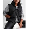 imageFlygo Womens Winter Crop Vest Sleeveless Quilted Puffer Vest Padded Gilet Jacket Warm Outerwear PocketsBlack