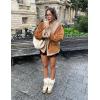 imageFlygo Womens Winter Faux Suede Jacket Sherpa Lined Jacket Button Down Lapel Fleece Jacket Winter Coat with PocketsCamel