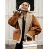 imageFlygo Womens Winter Faux Suede Jacket Sherpa Lined Jacket Button Down Lapel Fleece Jacket Winter Coat with PocketsCamel