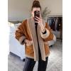 imageFlygo Womens Winter Faux Suede Jacket Sherpa Lined Jacket Button Down Lapel Fleece Jacket Winter Coat with PocketsCamel