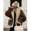imageFlygo Womens Winter Faux Suede Jacket Sherpa Lined Jacket Button Down Lapel Fleece Jacket Winter Coat with PocketsCoffee