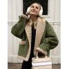 imageFlygo Womens Winter Faux Suede Jacket Sherpa Lined Jacket Button Down Lapel Fleece Jacket Winter Coat with PocketsGreen