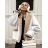imageFlygo Womens Winter Faux Suede Jacket Sherpa Lined Jacket Button Down Lapel Fleece Jacket Winter Coat with PocketsWhite