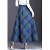 imageFlygo Womens Winter Warm Wool Plaid ALine Pleated Maxi Long Skirt Back ElasticBlue Plaid