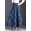 imageFlygo Womens Winter Warm Wool Plaid ALine Pleated Maxi Long Skirt Back ElasticBlue Plaid