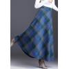 imageFlygo Womens Winter Warm Wool Plaid ALine Pleated Maxi Long Skirt Back ElasticBlue Plaid