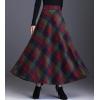 imageFlygo Womens Winter Warm Wool Plaid ALine Pleated Maxi Long Skirt Back ElasticGreen Plaid