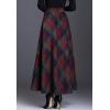 imageFlygo Womens Winter Warm Wool Plaid ALine Pleated Maxi Long Skirt Back ElasticGreen Plaid