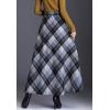 imageFlygo Womens Winter Warm Wool Plaid ALine Pleated Maxi Long Skirt Back ElasticGrey Plaid
