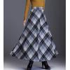 imageFlygo Womens Winter Warm Wool Plaid ALine Pleated Maxi Long Skirt Back ElasticGrey Plaid