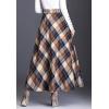 imageFlygo Womens Winter Warm Wool Plaid ALine Pleated Maxi Long Skirt Back ElasticKhaki Plaid