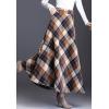 imageFlygo Womens Winter Warm Wool Plaid ALine Pleated Maxi Long Skirt Back ElasticKhaki Plaid