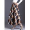 imageFlygo Womens Winter Warm Wool Plaid ALine Pleated Maxi Long Skirt Back ElasticKhaki Plaid