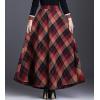 imageFlygo Womens Winter Warm Wool Plaid ALine Pleated Maxi Long Skirt Back ElasticWine Plaid