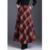 imageFlygo Womens Winter Warm Wool Plaid ALine Pleated Maxi Long Skirt Back ElasticWine Plaid