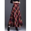 imageFlygo Womens Winter Warm Wool Plaid ALine Pleated Maxi Long Skirt Back ElasticWine Plaid