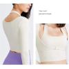 imageFlygo Yoga Shirts with Built in Bra Cutout Padded Crop Tops Long Sleeve Gym T Shirt for Women WorkoutBeige