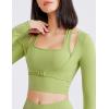 imageFlygo Yoga Shirts with Built in Bra Cutout Padded Crop Tops Long Sleeve Gym T Shirt for Women WorkoutGreen