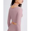 imageFlygo Yoga Shirts with Built in Bra Cutout Padded Crop Tops Long Sleeve Gym T Shirt for Women WorkoutLight Pink