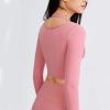 imageFlygo Yoga Shirts with Built in Bra Cutout Padded Crop Tops Long Sleeve Gym T Shirt for Women WorkoutPink