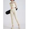 imageFlygo Yoga Shirts with Built in Bra Padded Crop Tops Long Sleeve Gym T Shirt for Women WorkoutBeige