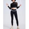 imageFlygo Yoga Shirts with Built in Bra Padded Crop Tops Long Sleeve Gym T Shirt for Women WorkoutBlack